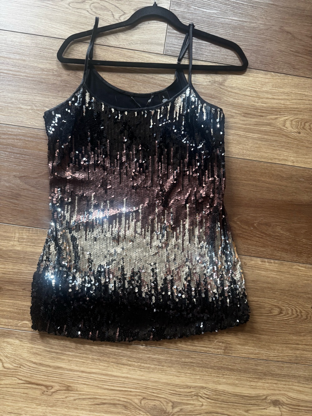 BKE Sequin Ombre Tank Top in Black, Metallic and Rose